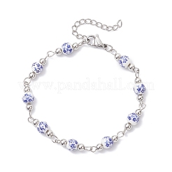 Браслеты-цепочки с круглыми бусинами из фарфора и керамики с цветочным принтом для женщин BJEW-JB12684-02