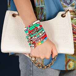 10шт 10 стиля полимерная глина хейши из бисера стрейч наборы браслетов на рождество BJEW-JB06128