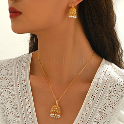 Комплекты украшений в этническом стиле: серьги-гвоздики из латуни с кубическим цирконием и искусственным жемчугом&nbsp;SA8520