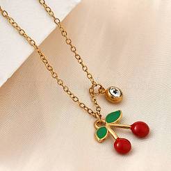 Ожерелья с подвесками из нержавеющей стали 304 с красной эмалью для женщин NJEW-U043-02C-G