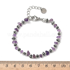 Браслет из бусин из натурального аметиста и немагнитного синтетического гематита для женщин BJEW-Z148-02P-08