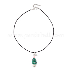 Гальванизированный стеклянный бисер темно-голубого цвета с подвеской в виде рождественской елки и звезды из сплава NJEW-MZ00123-02