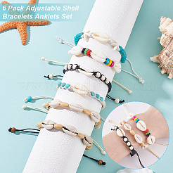 6шт 6 стиля браслеты из натуральной бирюзы и ракушек каури плетеные бусины наборы&nbsp;BJEW-GA0001-17