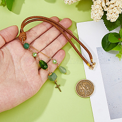 Натуральный зеленый авантюрин и стекло и подвеска HJEW-WH00121