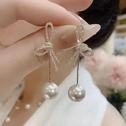 Серьги-гвоздики с бантом из цинкового сплава с кристаллами и стразами&nbsp;FS-WGBBCF3-01