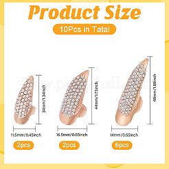 1 комплект женских колец для ногтей со стразами из сплава&nbsp;RJEW-GL0001-03KCG