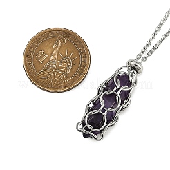 3 шт. 3 стиля натурального розового кварца и зеленого авантюрина и аметиста макраме мешочек с гранеными подвесками-пулями NJEW-JN05090