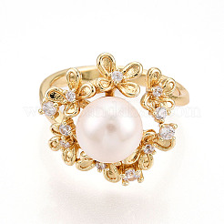 Кольцо-манжета из латуни с микропаве из прозрачного кубического циркония RJEW-N049-02G