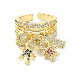 Стойка покрытие латунь микро паве кубический цирконий открытые манжеты кольца RJEW-C076-08A-G