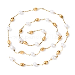 Цепи с круглыми бусинами из АБС-пластика и цилиндрическими бусинами из нержавеющей стали 304&nbsp;CHS-G048-02G