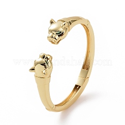 Браслет-кафф с леопардовым принтом и зеленым кубическим цирконием BJEW-F448-03G