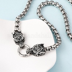 Двойная подвеска в виде головы волка из нержавеющей стали 304 с цепочкой-коробкой NJEW-C099-01