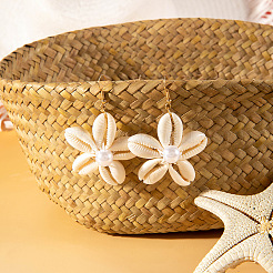 Серьги-подвески из натуральной ракушки в виде цветка FS-WGFCFD0-01