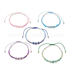 Регулируемые плетеные браслеты из натуральных драгоценных камней для женщин&nbsp;BJEW-MZ00286