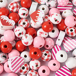 120 шт. 9 стиля бусины из натурального дерева с росписью ко Дню святого Валентина&nbsp;WOOD-KS0001-20