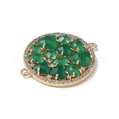 Латунные микро-паве прозрачные кубические цирконии и стеклянные плоские круглые подвески-соединители&nbsp;KK-I276-33G