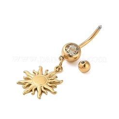 Кольца для живота с резными подвесками в виде штанги из нержавеющей стали 304 с кристаллами и стразами&nbsp;LS-STAS-C147-18A-G