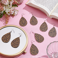 4 пара серег-капель из искусственной кожи с леопардовым принтом EJEW-UN0002-92B