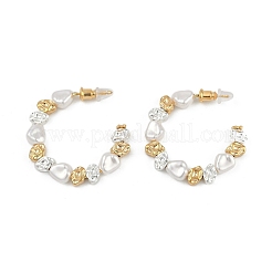 Серьги-гвоздики в форме буквы С из латуни и пластика с имитацией жемчуга EJEW-Q391-08G