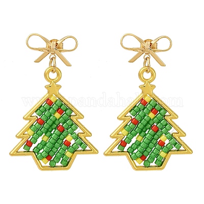 Серьги-гвоздики из латуни в форме рождественской елки EJEW-MZ00496-02-1