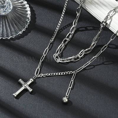 Ожерелья с подвеской-крестом из нержавеющей стали 304 NJEW-M078-05P-1