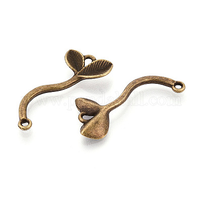 Соединительные элементы из сплава в тибетском стиле с подвесками-листочками PALLOY-T094-11AB-1