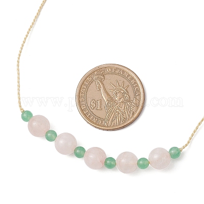 Комплект из круглого натурального малайзийского нефрита и розового кварца с бусинами SJEW-JS01333-1