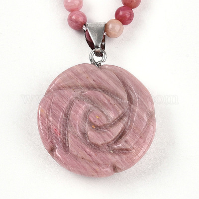 Ожерелья с подвеской в виде цветка из натурального родонита 4.5 мм NJEW-T016-04L-1