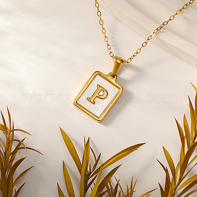 Прямоугольные ожерелья с подвеской в виде ракушки из нержавеющей стали 304 с натуральным белым узором для женщин FS-WGB5EDA-16-1