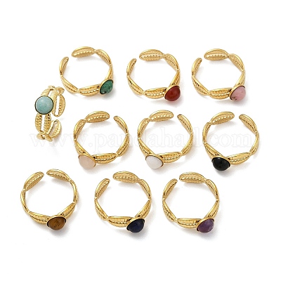 Кольца-манжеты из нержавеющей стали 316 с натуральными смешанными драгоценными камнями RJEW-Z098-01G-04-1