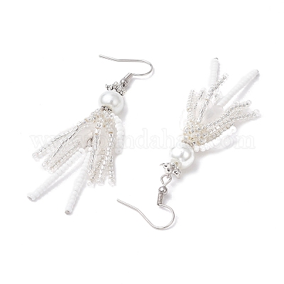 Серьги-подвески из стеклянных бусин ручной работы EJEW-MZ00447-1