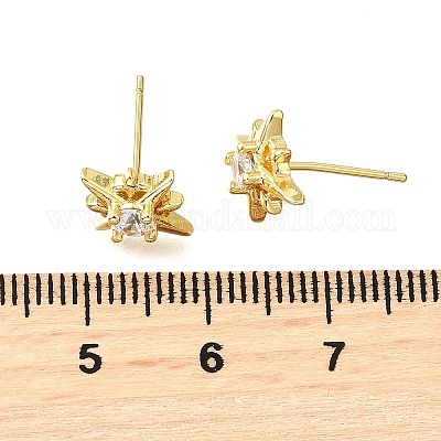 Серьги-гвоздики из латуни с микропаве из кубического циркония EJEW-G433-01G-02-1