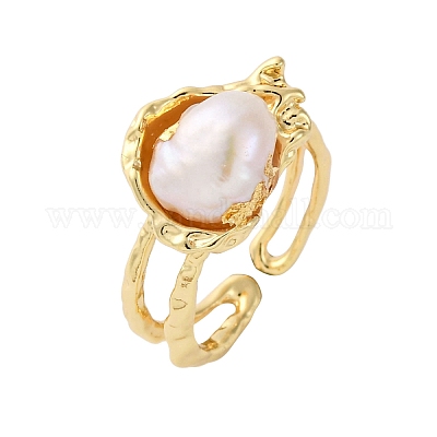 Латунь с натуральным жемчугом регулируемые манжеты RJEW-Q023-02G-1