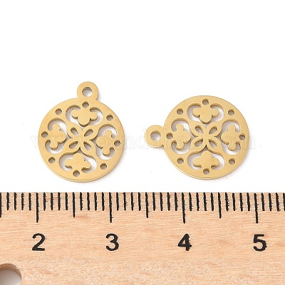 Плоский круглый браслет из нержавеющей стали 304 с подвесками в виде вырезанных лазером цветов STAS-L022-511G-1