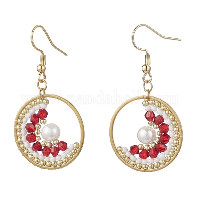 3 пара сережек-подвесок из стеклянных бусин в форме луны EJEW-MZ00598-1