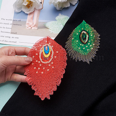 32 шт. 16 стиля полиэстеровая вышитая ткань самоклеящиеся нашивки с павлиньими перьями DIY-PJ0001-26-1