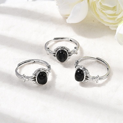 Натуральный черный агат кольца палец RJEW-A084-03P-05-1