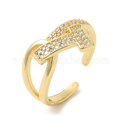 Открытая манжета с буквой t из латуни с микропаве и фианитом RJEW-U008-45G-1