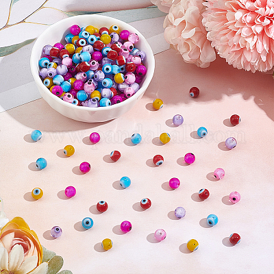240шт 6 цвета ручной работы сглаз лэмпворк круглая бусина&nbsp;LAMP-NB0001-76A-1