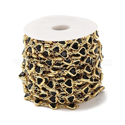 Цепочка из латуни со стеклянным звеном ручной работы в форме сердца CHC-M024-04G-01-1