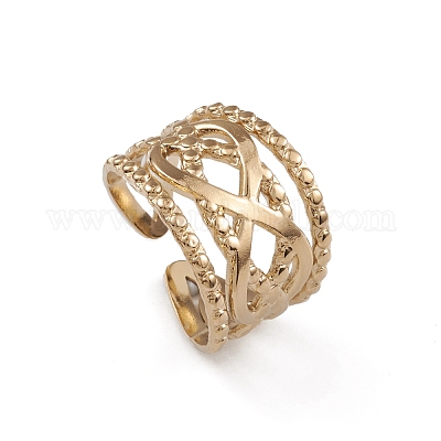 Ионное покрытие(ip) 304 нержавеющая сталь бесконечность открытые манжеты кольца для женщин RJEW-G285-12G-1