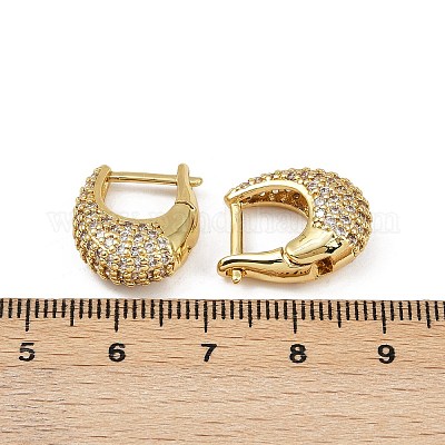 Овальные серьги-кольца из латуни с микропаве из прозрачных кубических цирконий EJEW-S277-10G-A-1