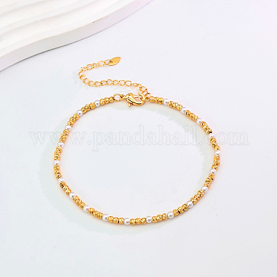 Модные винтажные регулируемые женские браслеты на щиколотку из латуни и белого искусственного жемчуга с круглыми бусинами XH8268-2-1