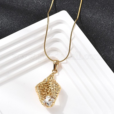 Ожерелья с подвесками в виде листьев из нержавеющей стали 304 с прозрачным стеклом NJEW-G184-06G-1