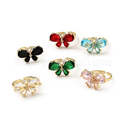 Открытое кольцо-манжета с кубическим цирконием и бабочкой RJEW-E046-32G-1