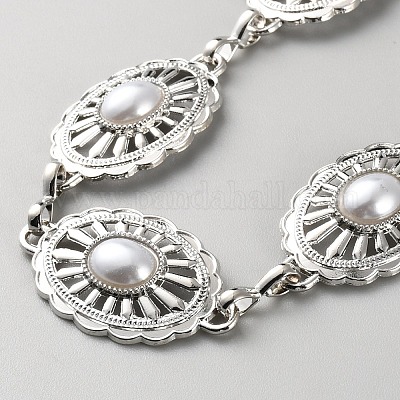 Сплав и абс искусственный жемчуг овальные звенья поясные цепи AJEW-WH0606-026P-1