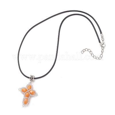 Окрашенная синтетическая императорская яшма с подвеской-крестом из стеклянных бусин NJEW-MZ00138-1