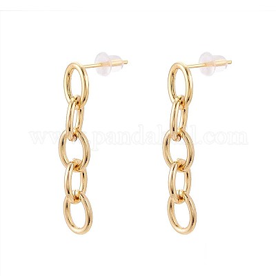 Латунные овальные серьги-гвоздики KK-T071-18G-02-1