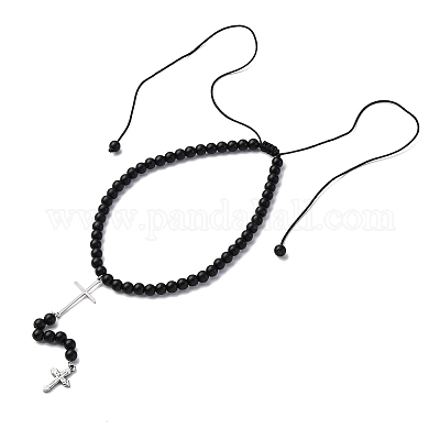 Регулируемые ожерелья с подвеской из нержавеющей стали с двойным крестом NJEW-F336-02P-1