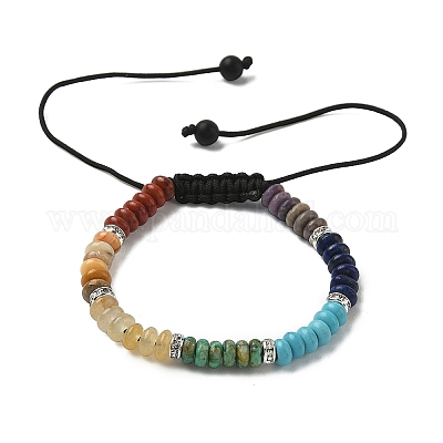 Браслеты из плоских круглых плетеных бусин из смешанных натуральных и синтетических драгоценных камней BJEW-JB09711-1